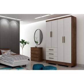 Guarda Roupa 4 Portas E 3 Gavetas C-espelho E Pés Encanto Freijo Cumaru C- Fendi - Novo Horizonte