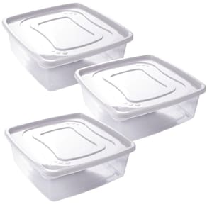 Pote de plástico Clic quadrado 6,6 litros branco 3 unidades Plasutil ref.2417