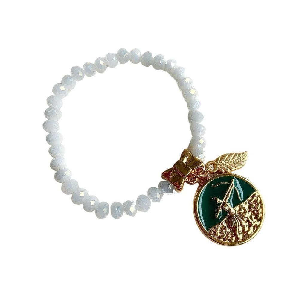 Pulseira Cristais Pingente Orixá Oxossi Banhada A Ouro 18K