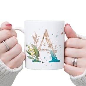 Canecas Coleção Alfabeto Floral Glitter A/Z Letra A