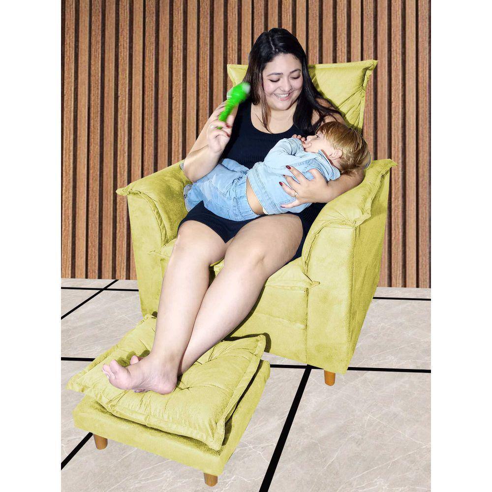 Poltrona Amamentação Sala De Estar Maria Puff e Almofada Amarelo