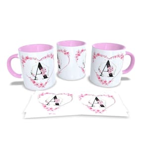 Canecas Rosa Coleção Alfabeto Gramur Com Coração A/Z Letra A