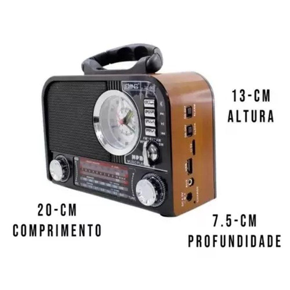 Radio Relogio Retro Bluetooth Am/Fm Cartão Memoria Bivolt Le643
