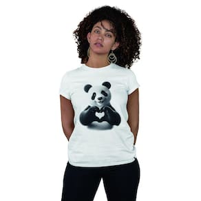 Camiseta Feminina Baby Look Panda Love Coração Fofo Branca