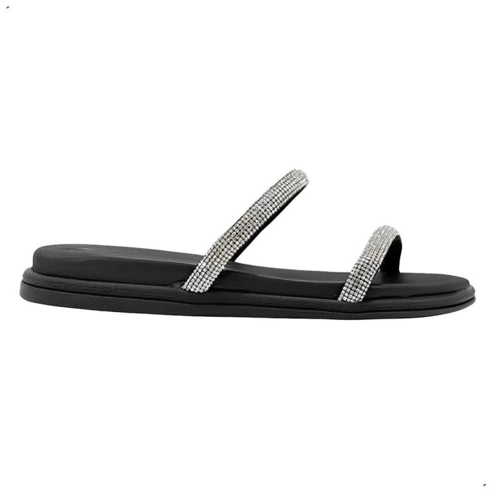 Papete Beira Rio Duas Tiras Strass Feminina Preta