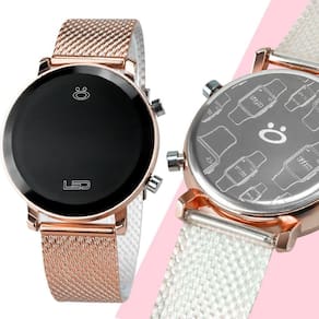 relogio feminino digital led silicone aço inox rose + caixa