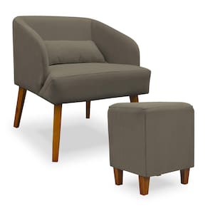 Poltrona Decorativa com Puff Virgínia Veludo Cappuccino - Montanaris Decor