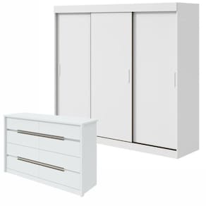 Conjunto de Guarda-Roupa 3 Portas 3 Gavetas Saion Pluse Cômoda Urban 8 Gavetas Espresso Móveis Branco