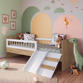 Cama Com Colchão Solteiro Montessoriana Infantil 135cm x 193cm Aveiro Oak Branco Affetto Completa Móveis