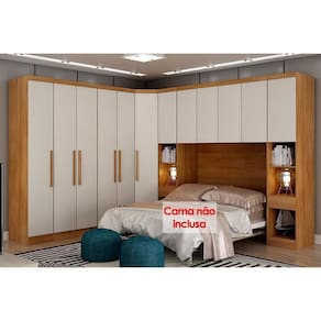 Quarto Casal Rizon 7 Peças (1 Armário Ponte 1 Closet 3 Guarda Roupas ) Freijo Cumaru C- Fendi