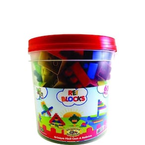 Blocos De Montar Educativo Balde 60 Peças Rei Blocks 518RB