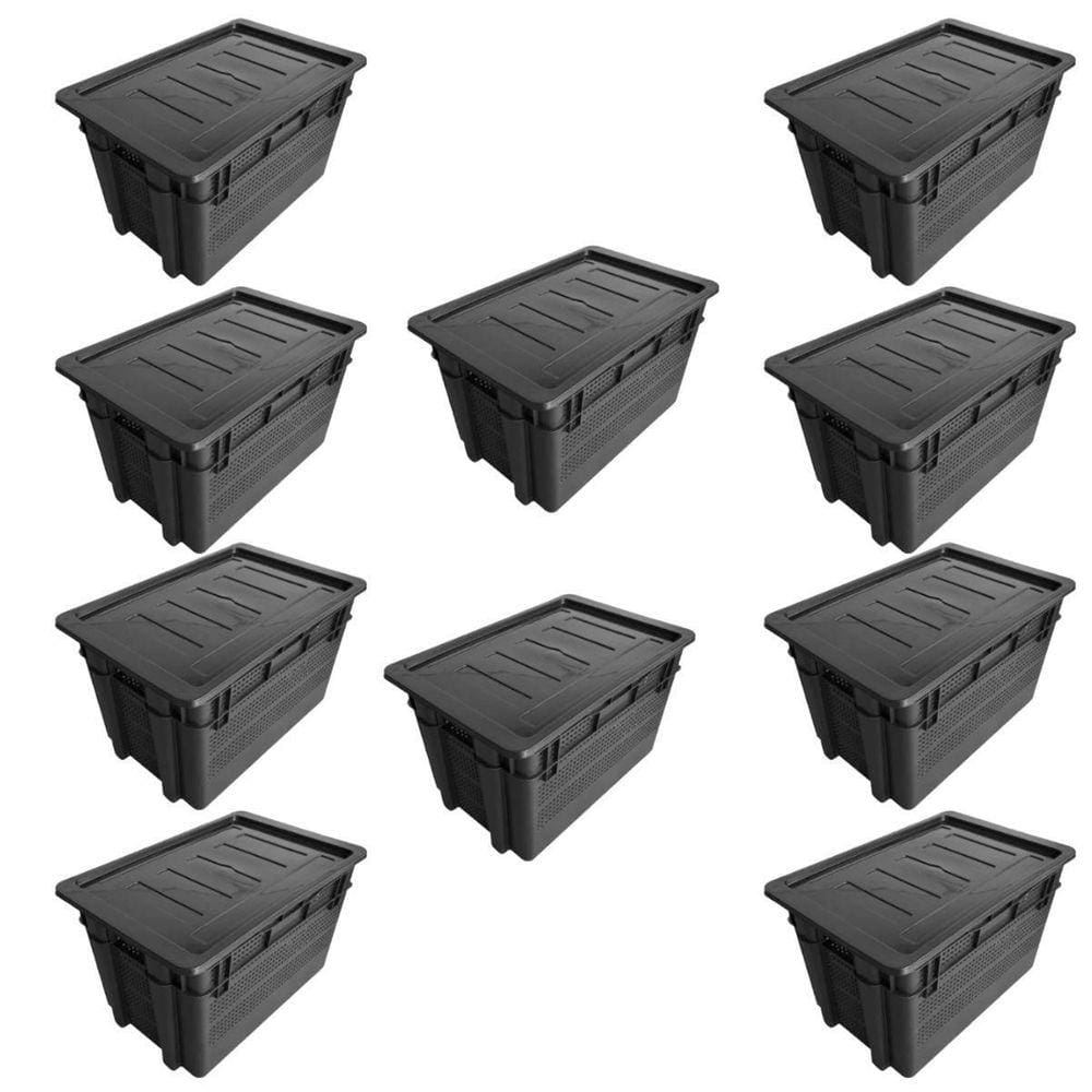 Kit 10 Organizador Multiuso Telada Reforçada 60L Com Tampa