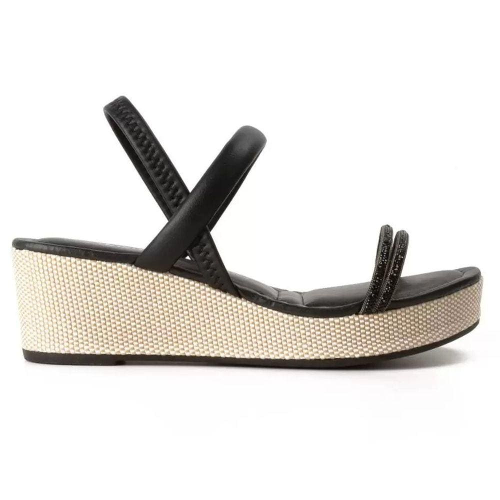 Sandália Dakota Salto Anabela Médio Feminina Strass Preto