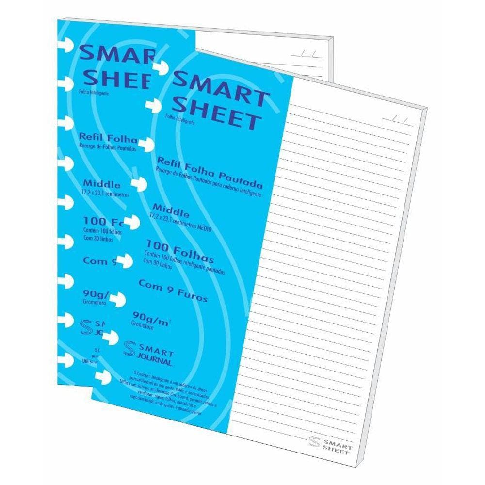 Kit 2 Refil Caderno Inteligente 90G 100 Folha Pautado Medio