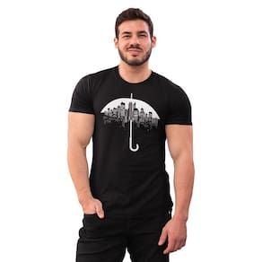 Camiseta Masculina Guarda-Chuva Cidade Grande Garoa Prédios