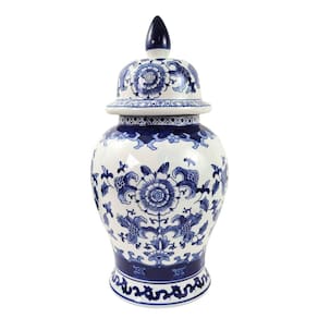 Pote Potiche Azul E Branco 46X24Cm Porcelana Decoração G