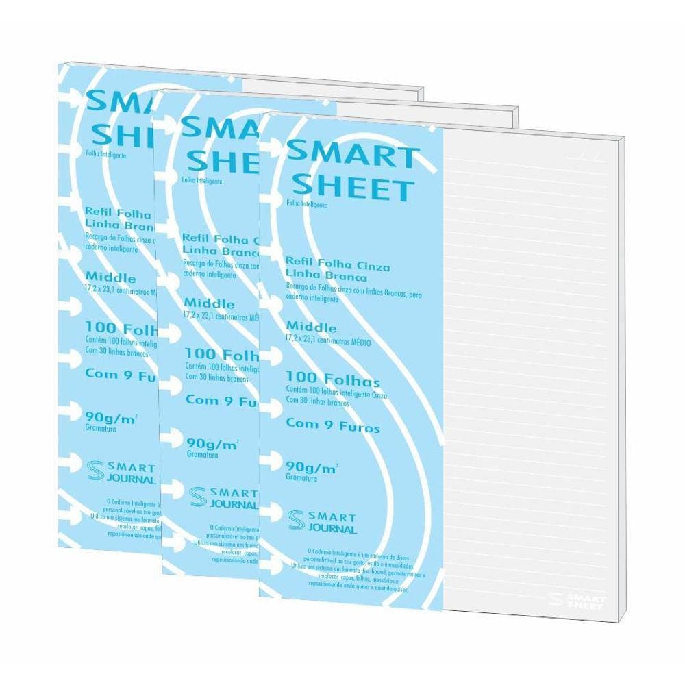 Kit 3 Refil Caderno Inteligente 90G 100 Folha Pauta Branca M