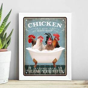 Quadro Decorativo Banheiro Galinhas 33X24Cm - Com Vidro