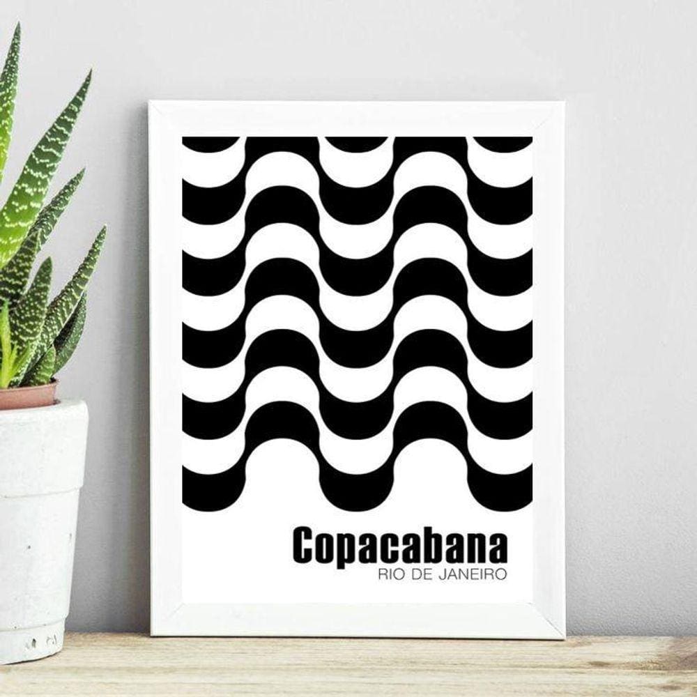 Quadro Poster Calçada De Copacabana 45X34Cm - Com Vidro