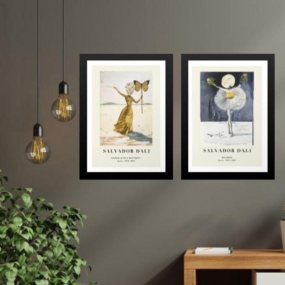 Kit 2 Quadros Obras Salvador Dalí - Mulheres 33X24Cm - Vidro