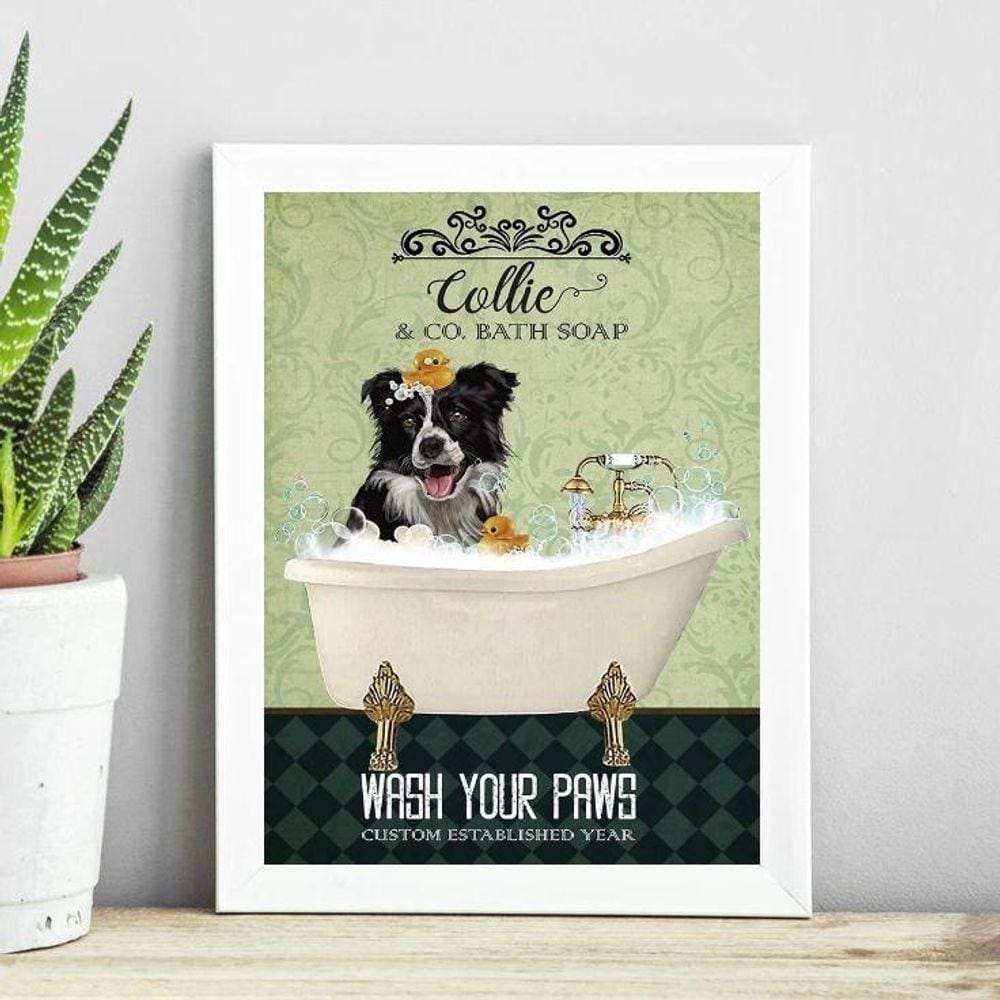 Quadro Decorativo Banheiro Border Collie 33X24Cm - Com Vidro