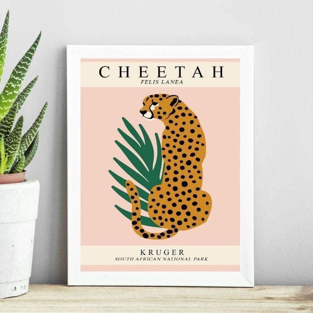 Quadro Arte Boho Poster Leopardo 24X18Cm - Com Vidro