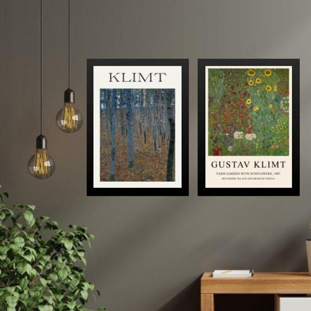 Kit 2 Quadros Posters Obras De Gustav Klimt 33X24Cm - Vidro
