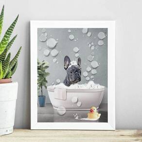 Quadro Banheiro Bulldog Francês Aquarela 33X24Cm - Com Vidro