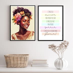 Kit 2 Quadros É Preciso Amor - Mulher Negra 33X24Cm - Vidro