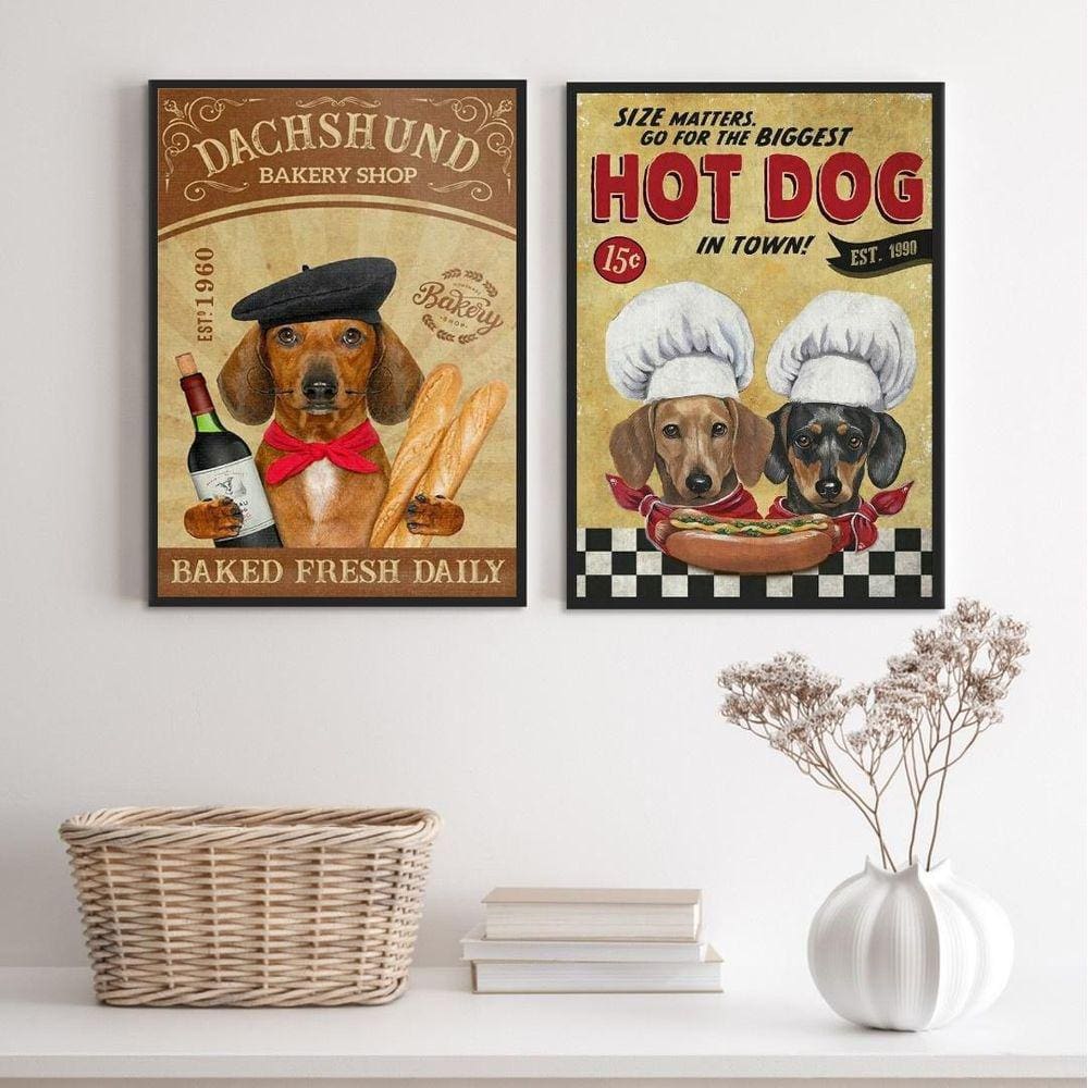 Kit 2 Quadros Cozinha Dachshund 45X34Cm - Com Vidro
