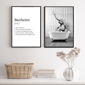 Kit 2 Quadros Divertidos Banheiro - Elefante 45X34Cm - Vidro
