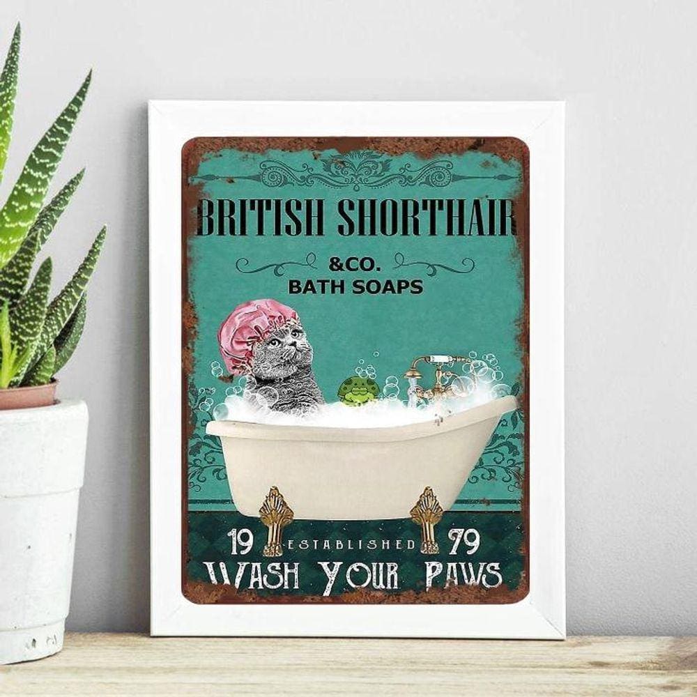 Quadro Vintage Banheiro Gato 45X34Cm