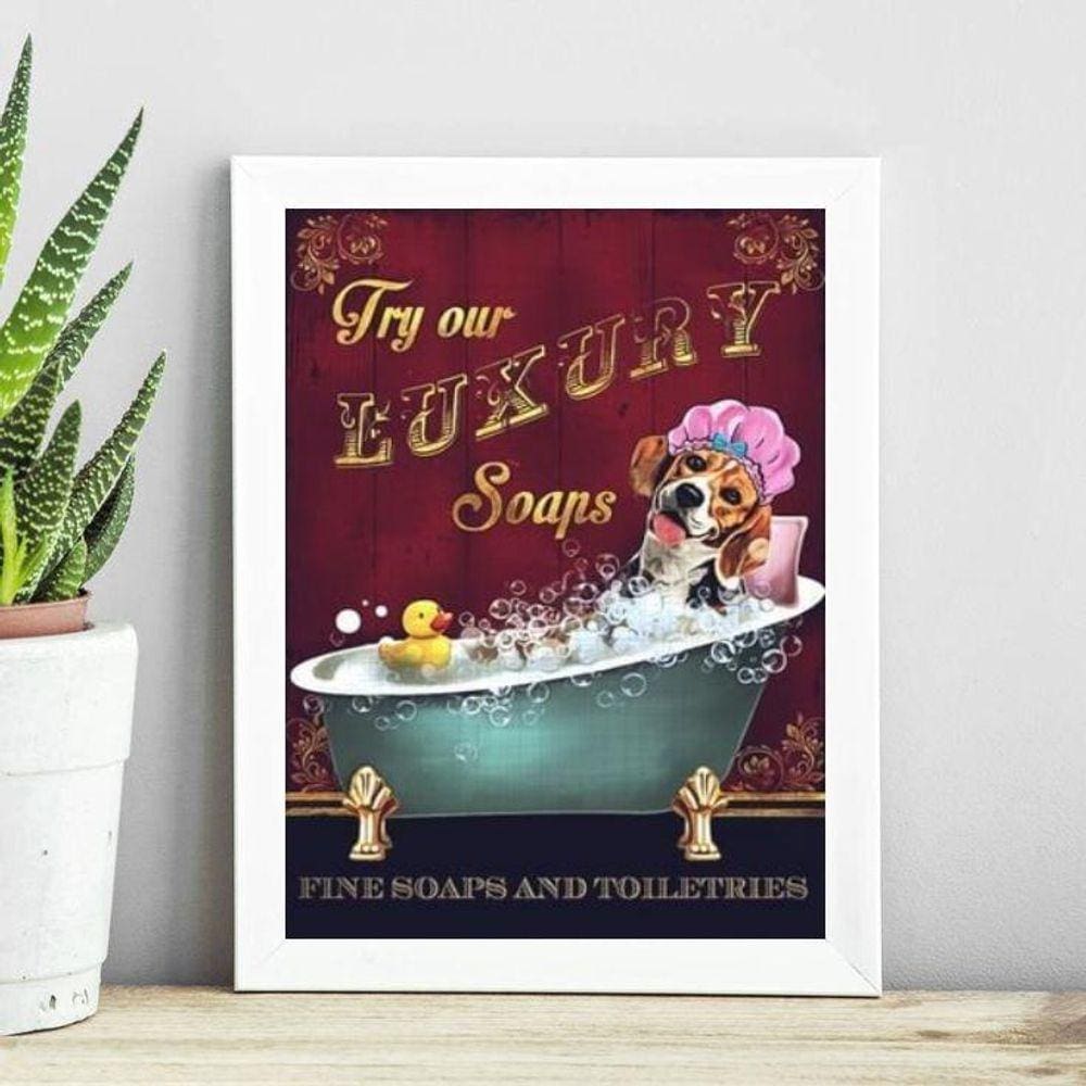 Quadro Vintage Banheiro Beagle 45X34Cm