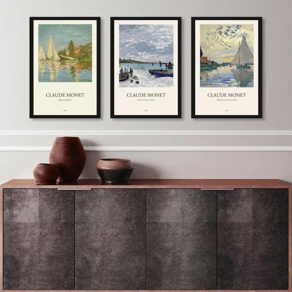 Kit 3 Quadros Monet - Regatas 33X24Cm