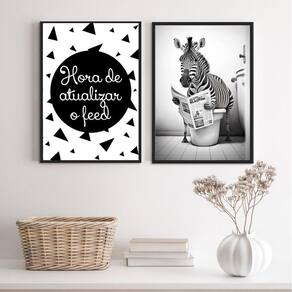 Kit 2 Quadros Engraçados Banheiro - Zebra 45X34Cm - Vidro