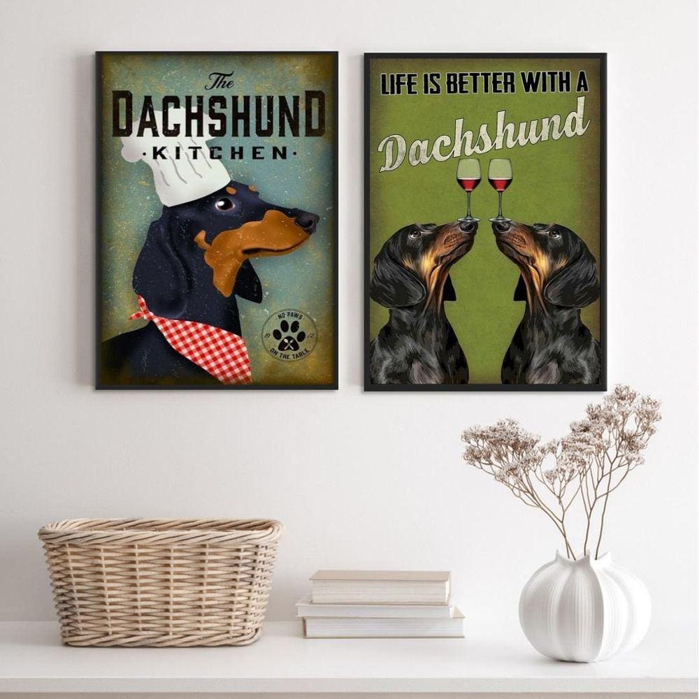 Kit 2 Quadros Cozinha Cão Dachshund 33X24Cm