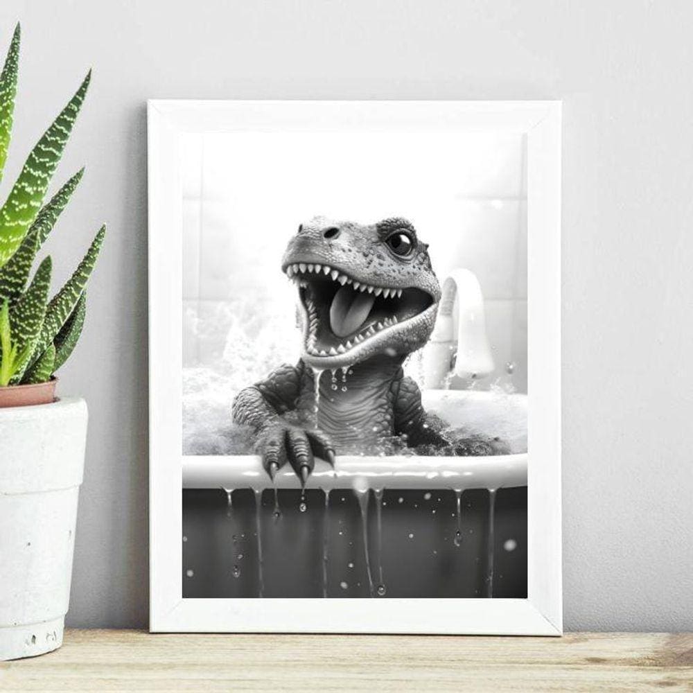 Quadro Banheiro Infantil - Dinossauro 24X18Cm - Com Vidro