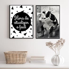 Kit 2 Quadros Engraçados Banheiro - Vaca 45X34Cm - Com Vidro