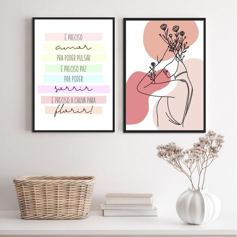Kit 2 Quadros É Preciso Paz- Mulher 33X24Cm - Com Vidro