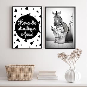 Kit 2 Quadros Engraçados Banheiro - Zebra 24X18Cm - Vidro
