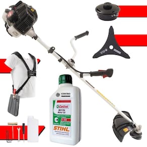 Máquina de Cortar Grama À Gasolina Kawashima KW52LE 2T 52cc 2,5HP Roçadeira Com Lâmina 3 Pontas e Cabeçote Nylon + ÓLEO STIHL 2T