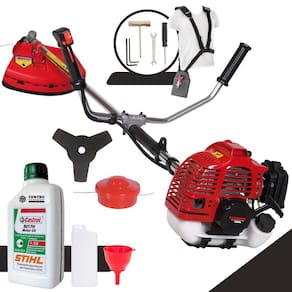 Máquina de Cortar Grama À Gasolina Kawashima KW52L 2T 52cc 2,5HP Roçadeira Com Lâmina 3 Pontas e Cabeçote Nylon + ÓLEO STIHL 2T