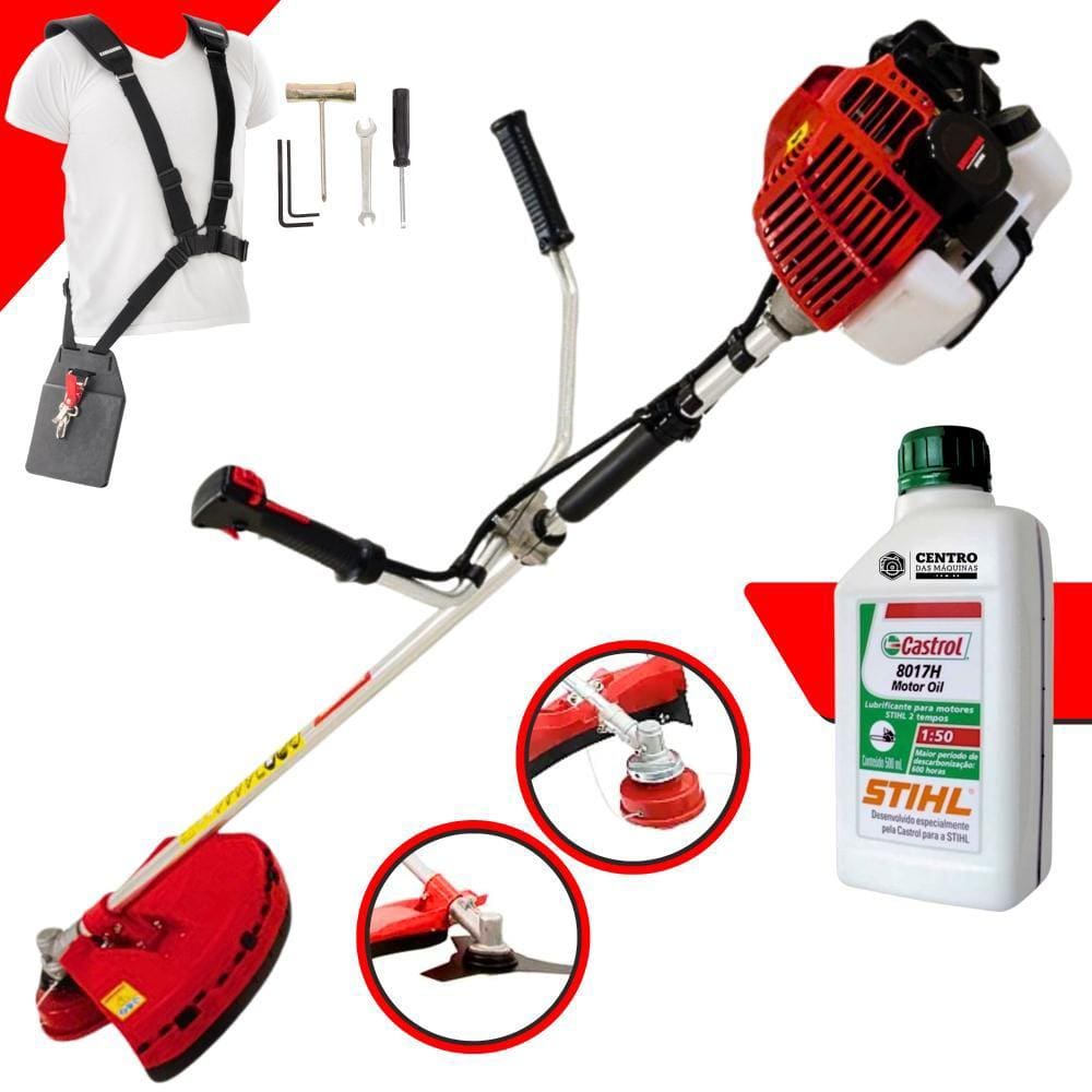 Roçadeira Profissional Lateral Kawashima KW52-L À Gasolina 2T 52cc 2,5HP Com Lâmina 3 Pontas e Carretel Nylon + ÓLEO STIHL 2T