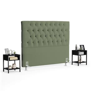 Cabeceira Casal Queen 160cm Cristal Bouclê Oliva e 2 Mesas Laterais Plaza LC1 Preto - Mpozenato