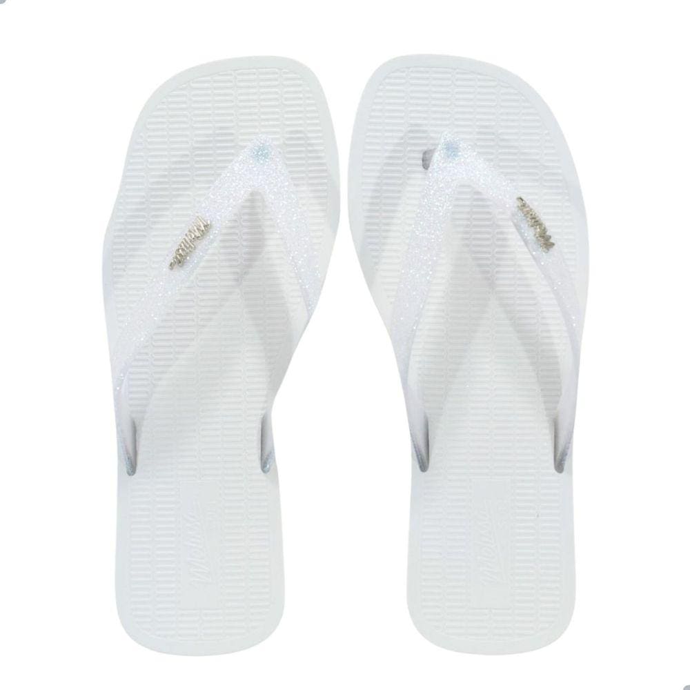 Chinelo Melissa Sun Long Beach II Branco Vidro Glitter