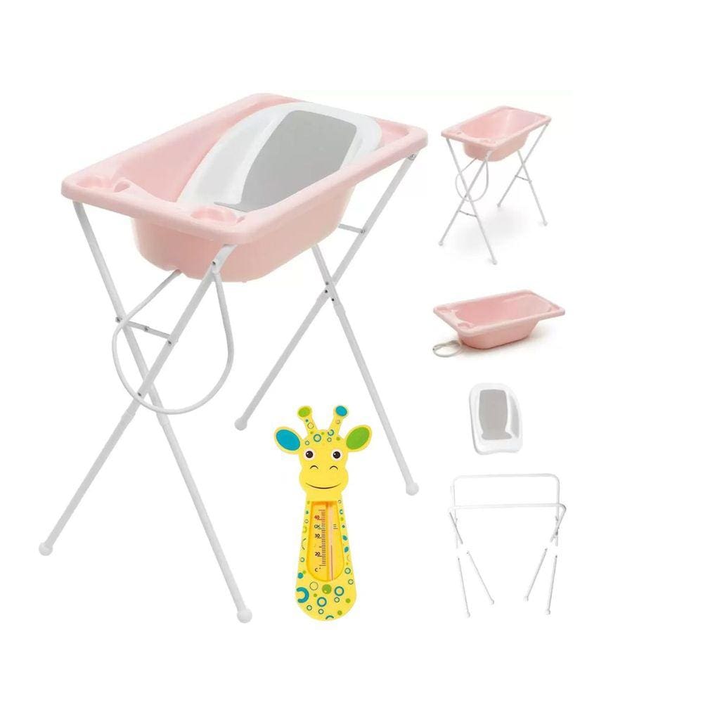 Banheira Bebe Acqua Trio Rosa + Termometro Girafinha Buba - Galzerano