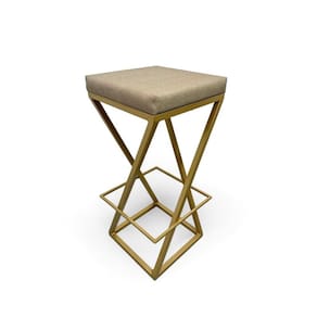 Banqueta Zenite Estofada Bege Metalon Dourado