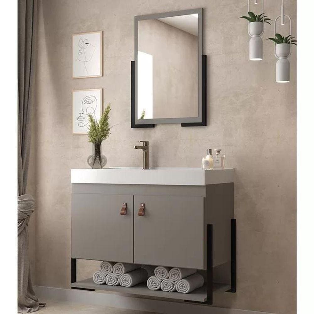 Conjunto Banheiro Opera 60 cm com Espelheira 2 Portas e 1 Nicho