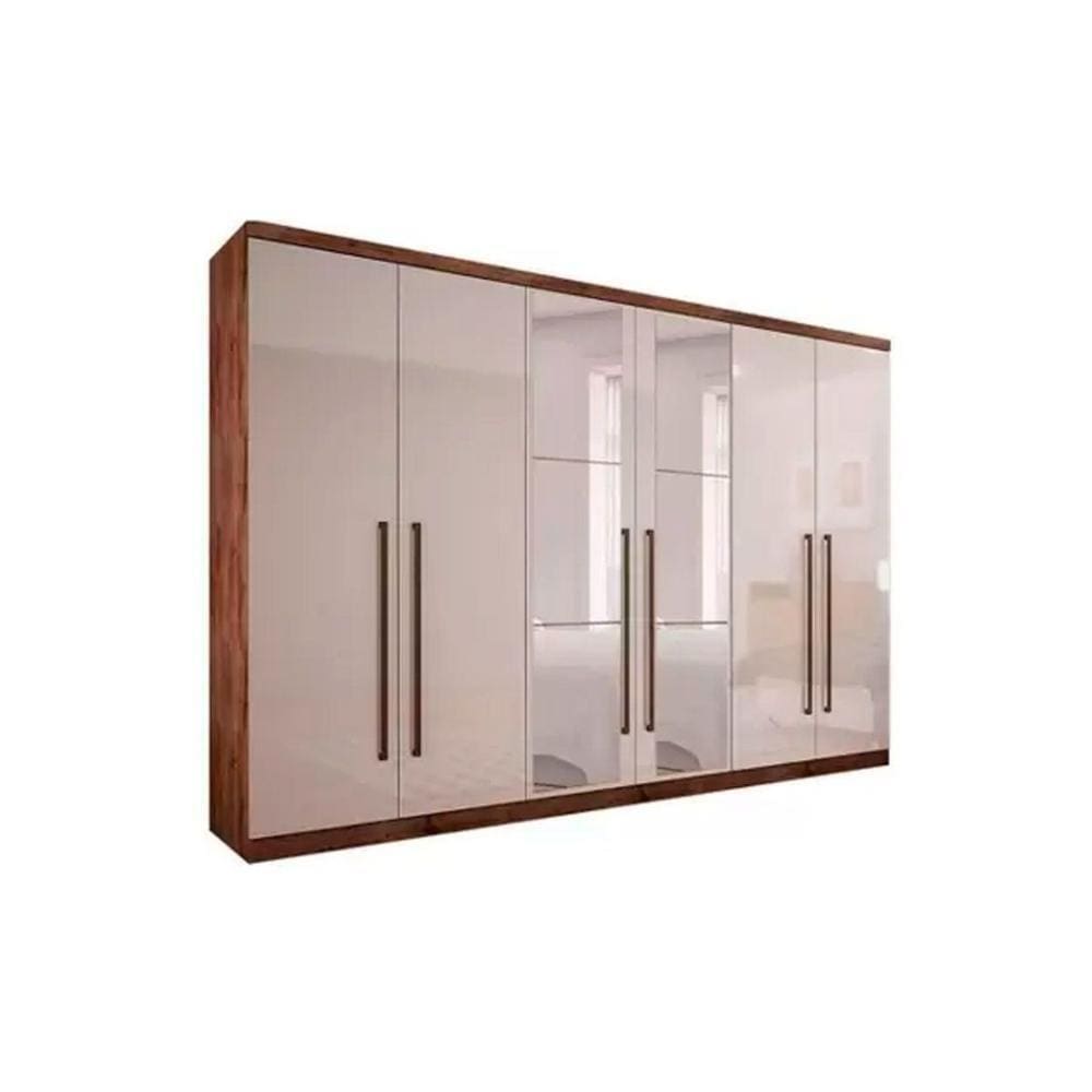 Guarda Roupa Casal 6 Portas E 8 Gavetas C/ Espelho Dello/Trento Cacau Canela/Fendi - Novo Horizonte