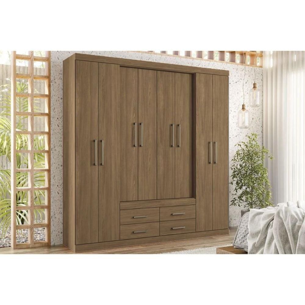 Guarda Roupa Casal 8 Portas e 4 Gavetas Nápoles Jatoba/Atacama - Santos Andirá